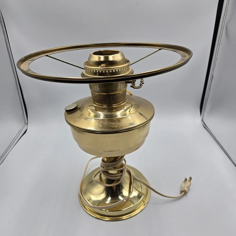 Antique vtg oil kerosene Lamp electrified Brass Base No Shade Unmarked MCM works